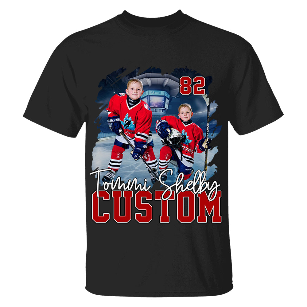 Custom Photo Ice Hockey Player And Team Name Shirt - Personalized Photo Sports Shirt