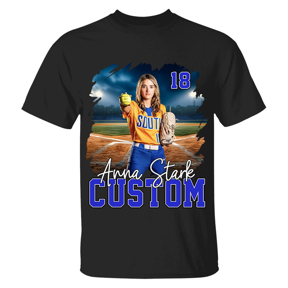 Custom Photo Softball Player And Team Name Shirt - Personalized Photo Sports Shirt
