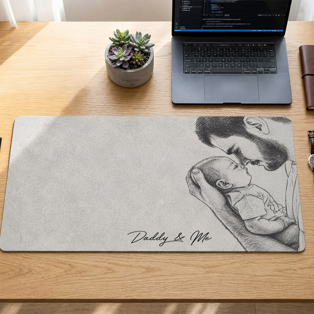 Daddy & Me - Custom Photo Sketch Line Art Desk Mat - Father's Day Gift For Husband, Dad A2110 Pt99