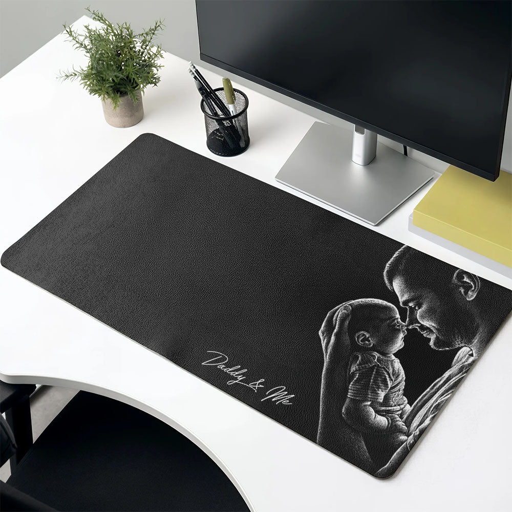 Daddy & Me - Custom Photo Sketch Line Art Desk Mat - Father's Day Gift For Husband, Dad A2110 Pt99