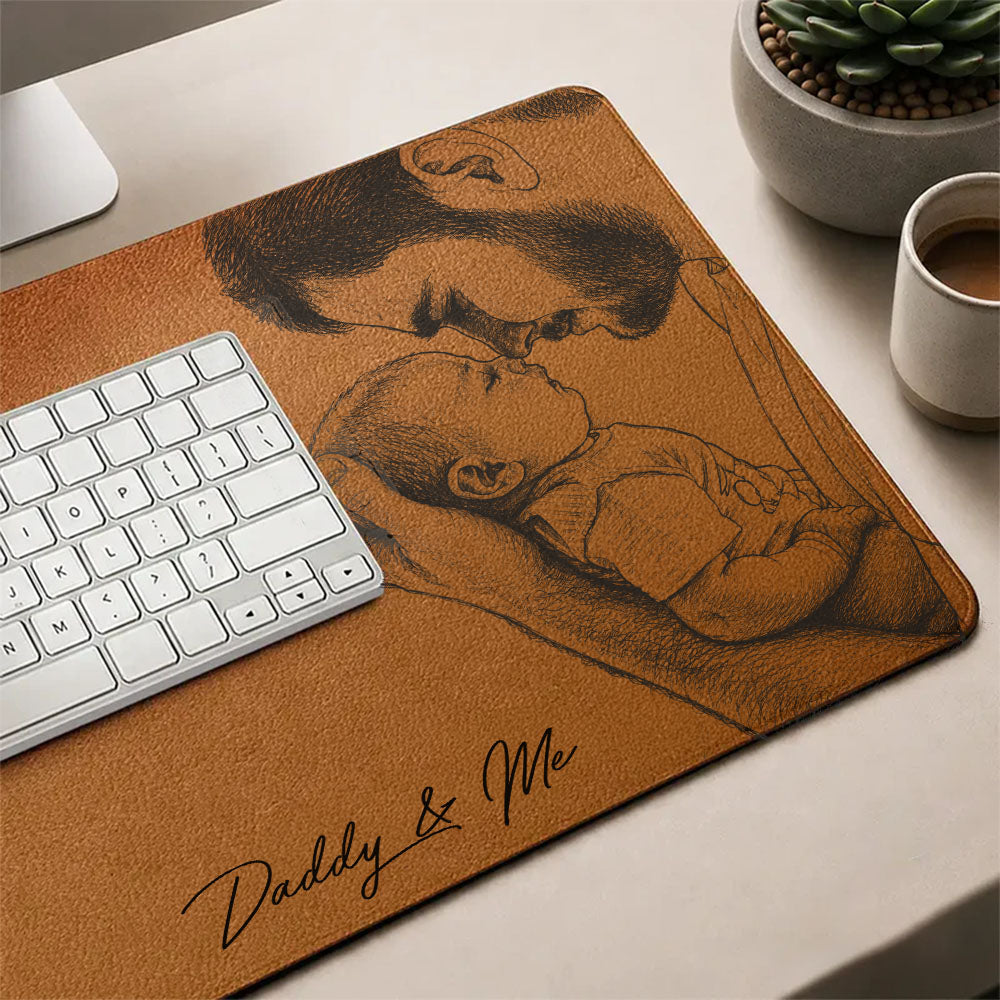 Daddy & Me - Custom Photo Sketch Line Art Desk Mat - Father's Day Gift For Husband, Dad A2110 Pt99