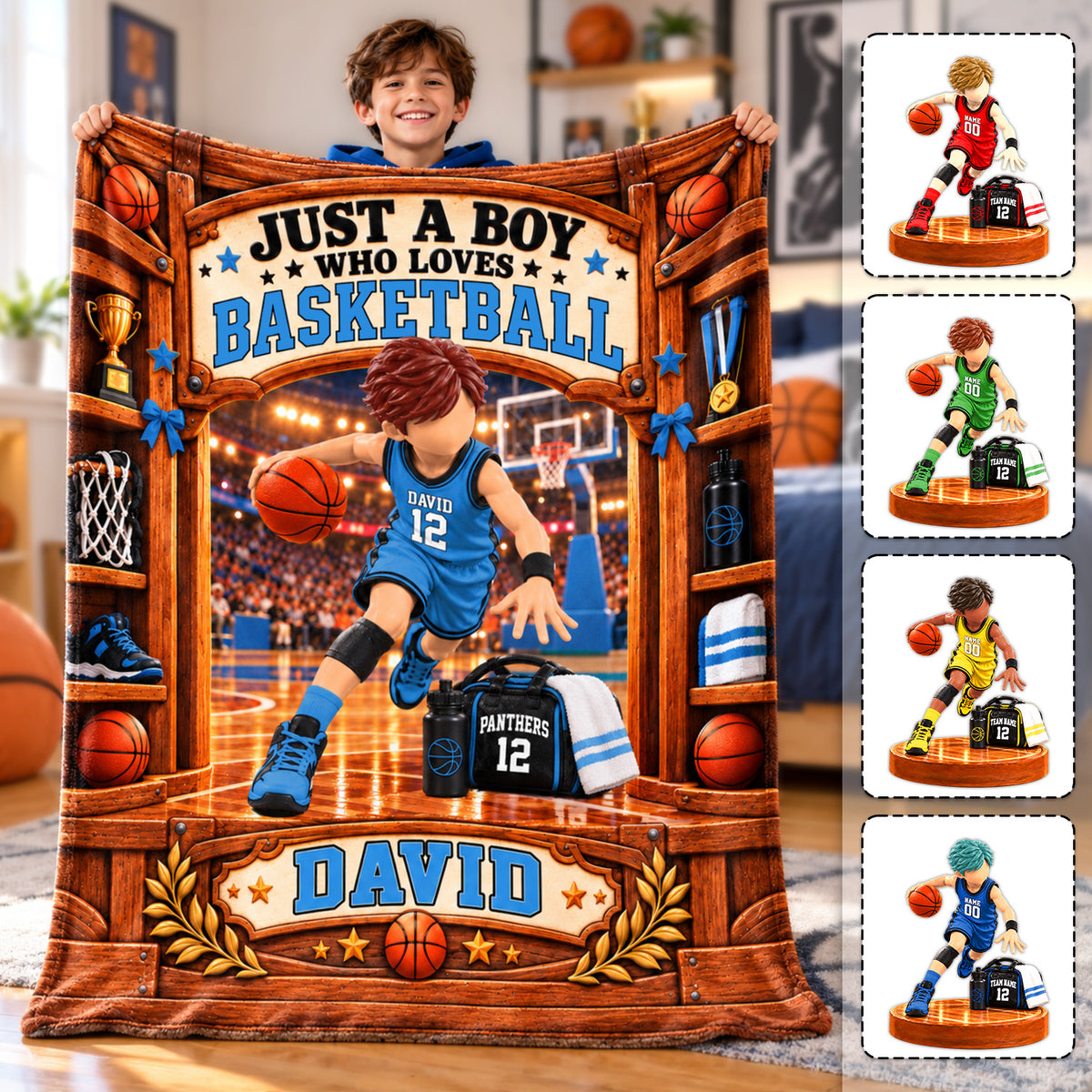 Just A Boy Who Loves Basketball Blanket, Personalized Basketball Blanket, Custom Name Basketball Gift, Gift for Basketball Na02 Hv01 KL07