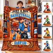 Just A Boy Who Loves Basketball Blanket, Personalized Basketball Blanket, Custom Name Basketball Gift, Gift for Basketball Na02 Hv01 KL07