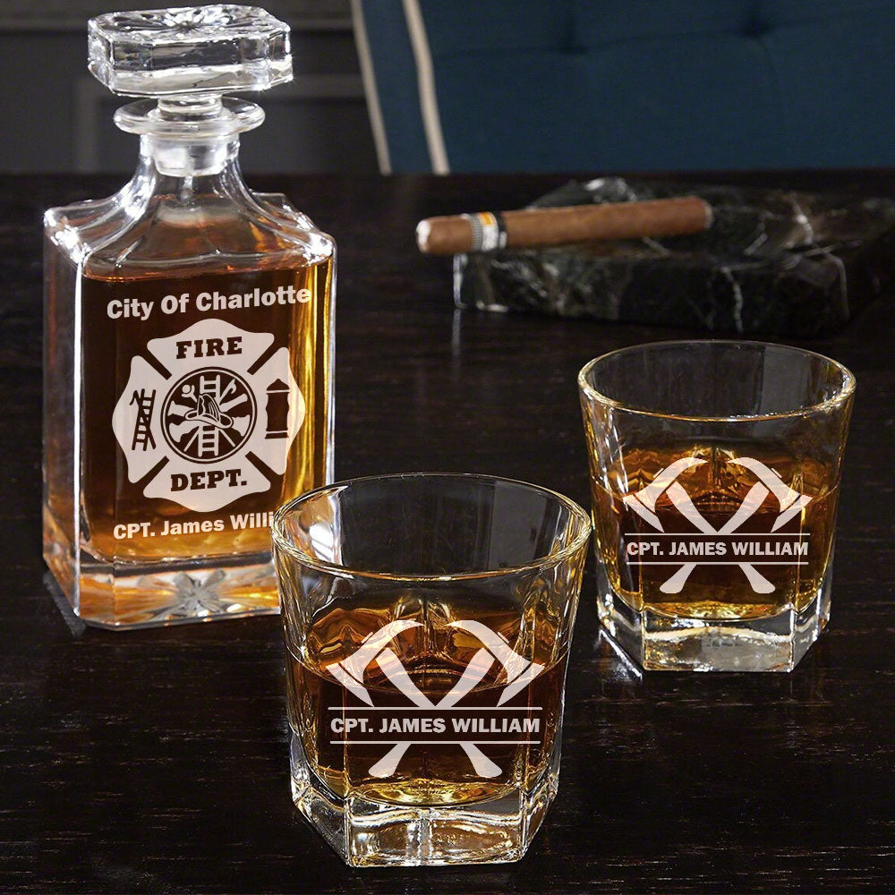 Firefighter Whiskey Decanter Set With Crossed Axe Glasses Fireman Gift Home Bar Gifts for Firefighters H2511 Trna