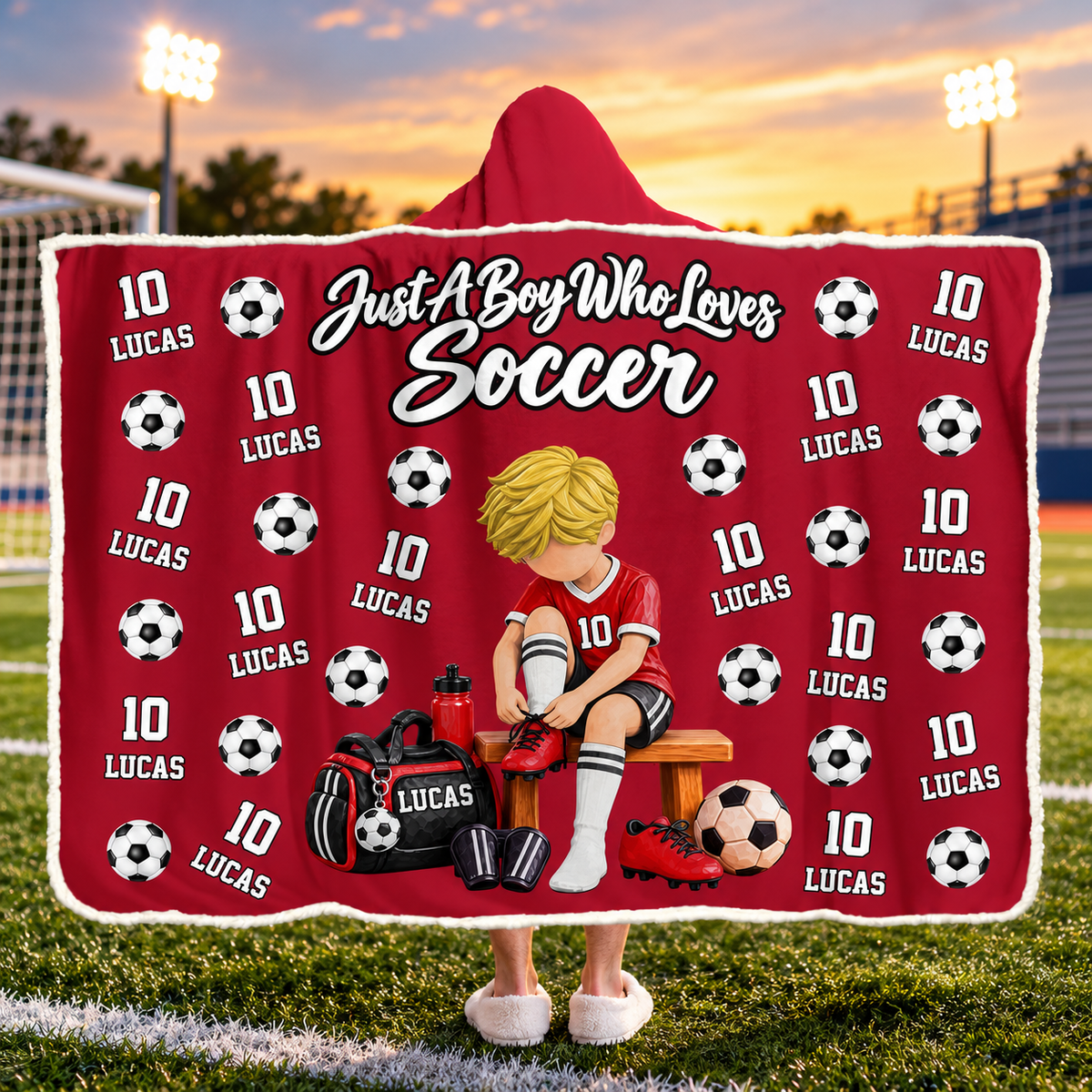 Just A Boy Who Loves Soccer, Personalized Soccer Wearable Blanket Hoodie For Soccer Lovers, Soccer Players MI209 VH01 DN10