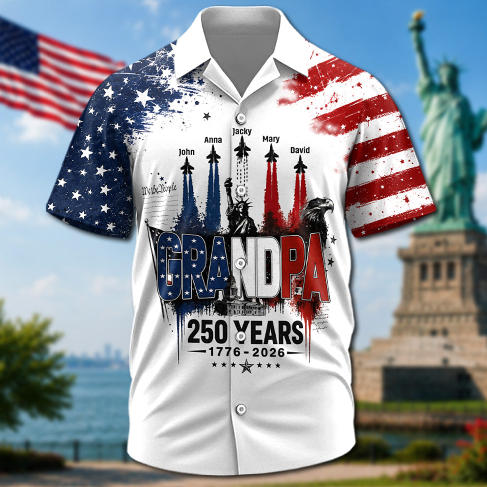 Personalized Dad Grandpa Nation Flag American 250th Anniversary Hawaiian Shirt - Semiquincentennial 1776-2026 - Cool Father's Day Gift For Dad, Grandpa T1807 Pt99