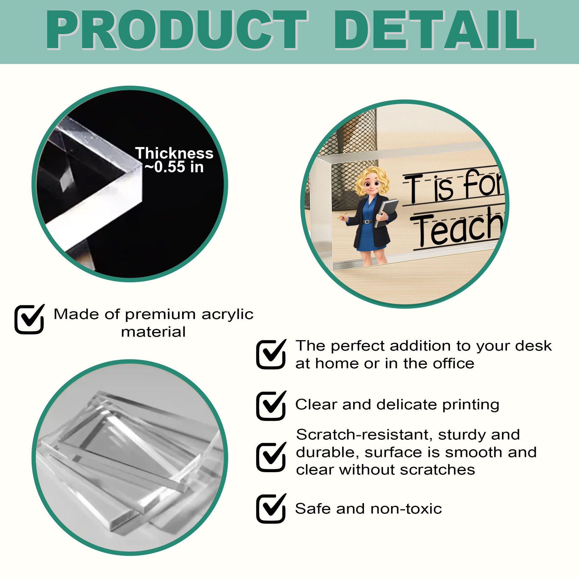 Teacher Personalized Acrylic Desk Name Plate Custom Your Title Gift For Teacher Tu24