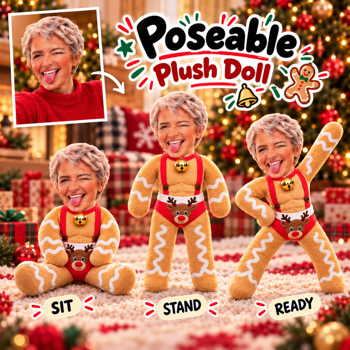 Personalized Poseable Plush Doll, Custom Face Christmas Elf Doll, Photo Plush Toy, Funny Gift For Family MI209 Nh00 TL06