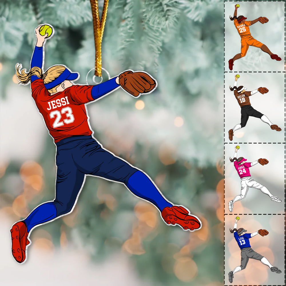 Personalized Softball Christmas Ornament, Custom Softball Girl Ornament, Softball Player Ornament, Softball Player Gifts Nh00