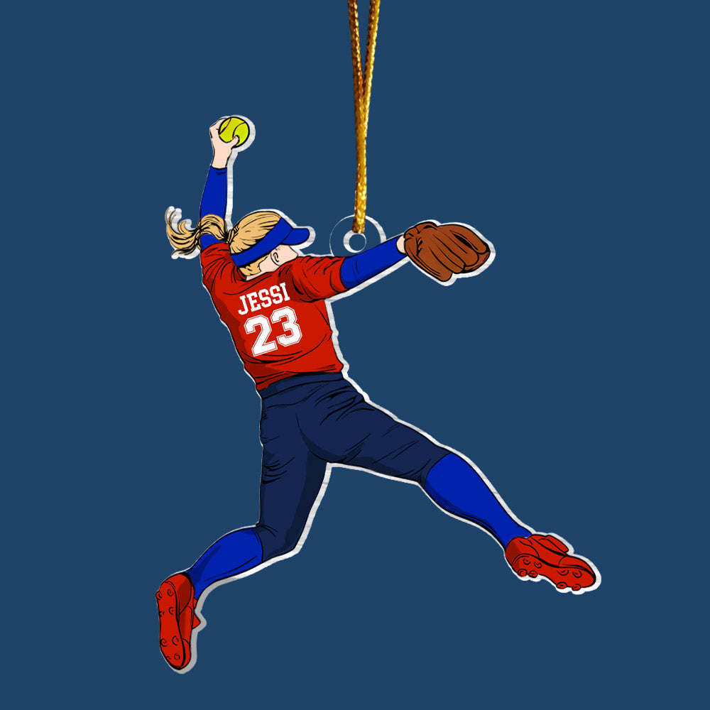 Personalized Softball Christmas Ornament, Custom Softball Girl Ornament, Softball Player Ornament, Softball Player Gifts Nh00