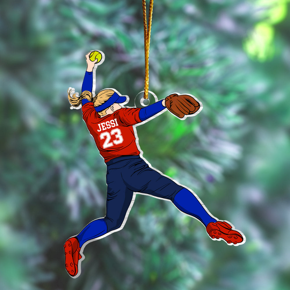 Personalized Softball Christmas Ornament, Custom Softball Girl Ornament, Softball Player Ornament, Softball Player Gifts Nh00