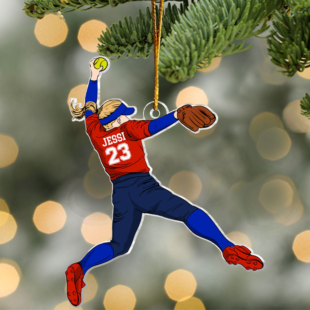 Personalized Softball Christmas Ornament, Custom Softball Girl Ornament, Softball Player Ornament, Softball Player Gifts Nh00