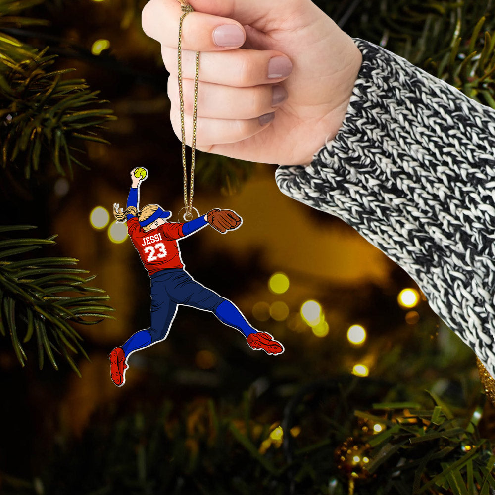 Personalized Softball Christmas Ornament, Custom Softball Girl Ornament, Softball Player Ornament, Softball Player Gifts Nh00