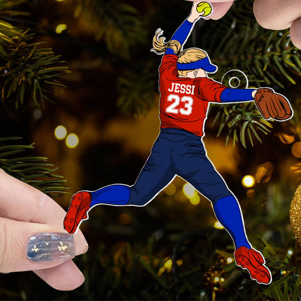 Personalized Softball Christmas Ornament, Custom Softball Girl Ornament, Softball Player Ornament, Softball Player Gifts Nh00
