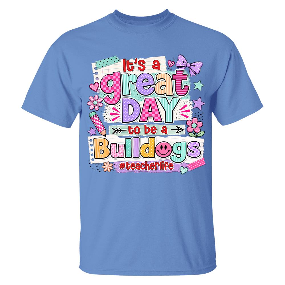 Striped Neon It's A Great Day To Be A Bulldog Personalized School Mascot Retro Stripe Shirt For Teacher Hv01