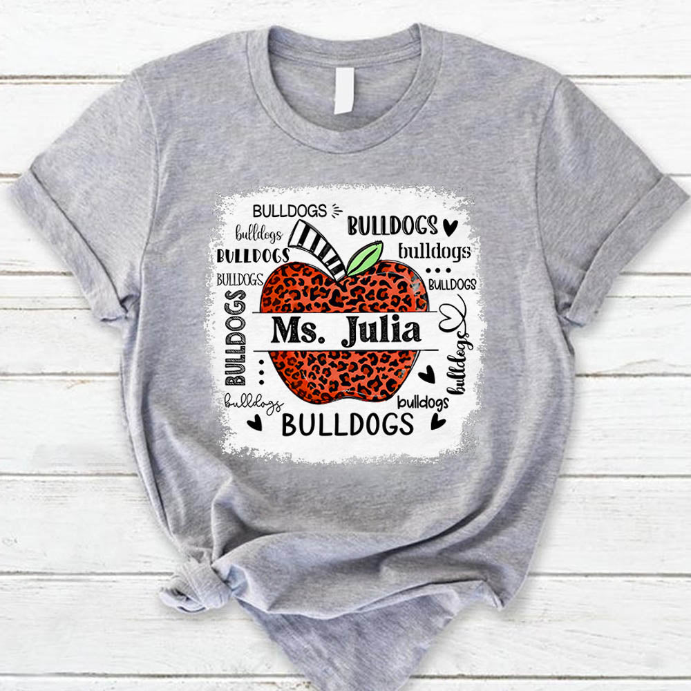 Personalized School Mascot Leopard Apple Custom Name T-Shirt Teacher Appreciation Gift Vr2 Ph99 Nh00