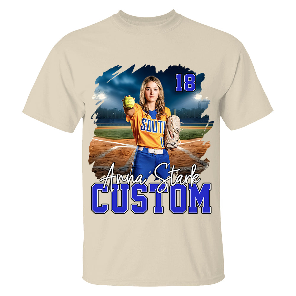 Custom Photo Softball Player And Team Name Shirt - Personalized Photo Sports Shirt