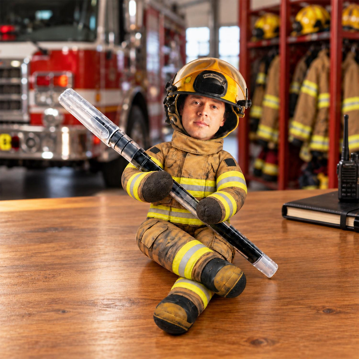 Personalized Firefighter Dad Photo Squishy Toy Poseable Plush Doll, Christmas Gift for Kids and Firefighter Family T1807 Hv01 NT01