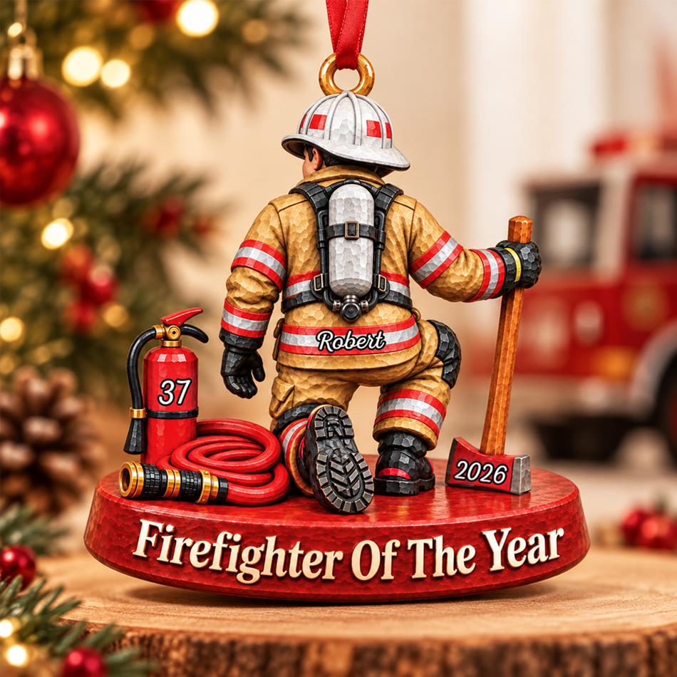 Personalized Firefighter Ornament Firefighter Of The Year Custom Name & Number Christmas Ornament Gift for Firefighter Lovers H2511 Trna