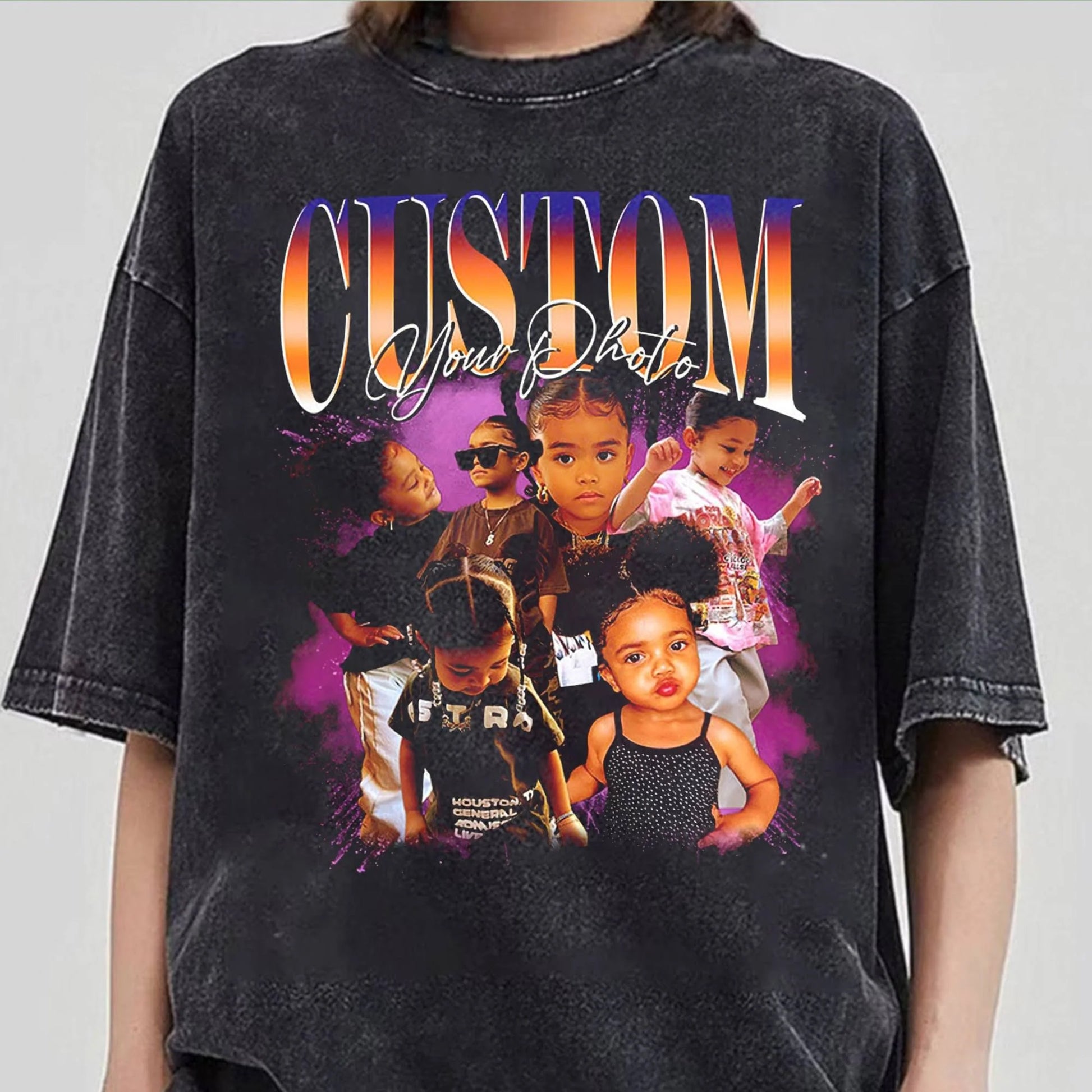 Custom Graphic Photo Vintage Washed Shirt Family Bootleg Graphic