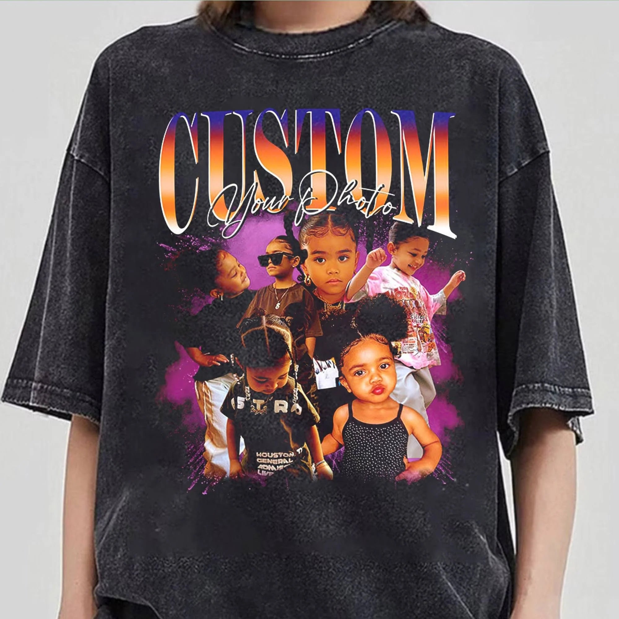 Custom Graphic Photo Vintage Washed Shirt Family Bootleg Graphic