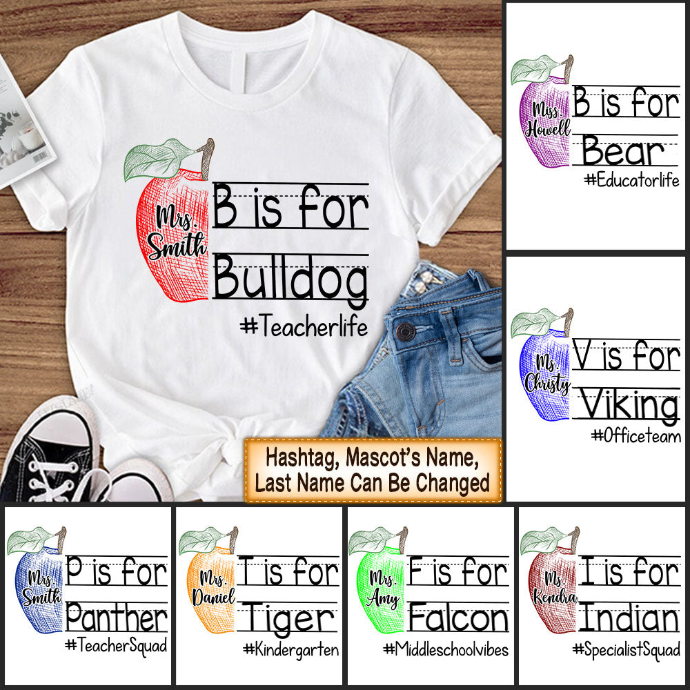 Personalized School Mascot Custom Apple Name Teacher T-Shirt K1702 Trhn