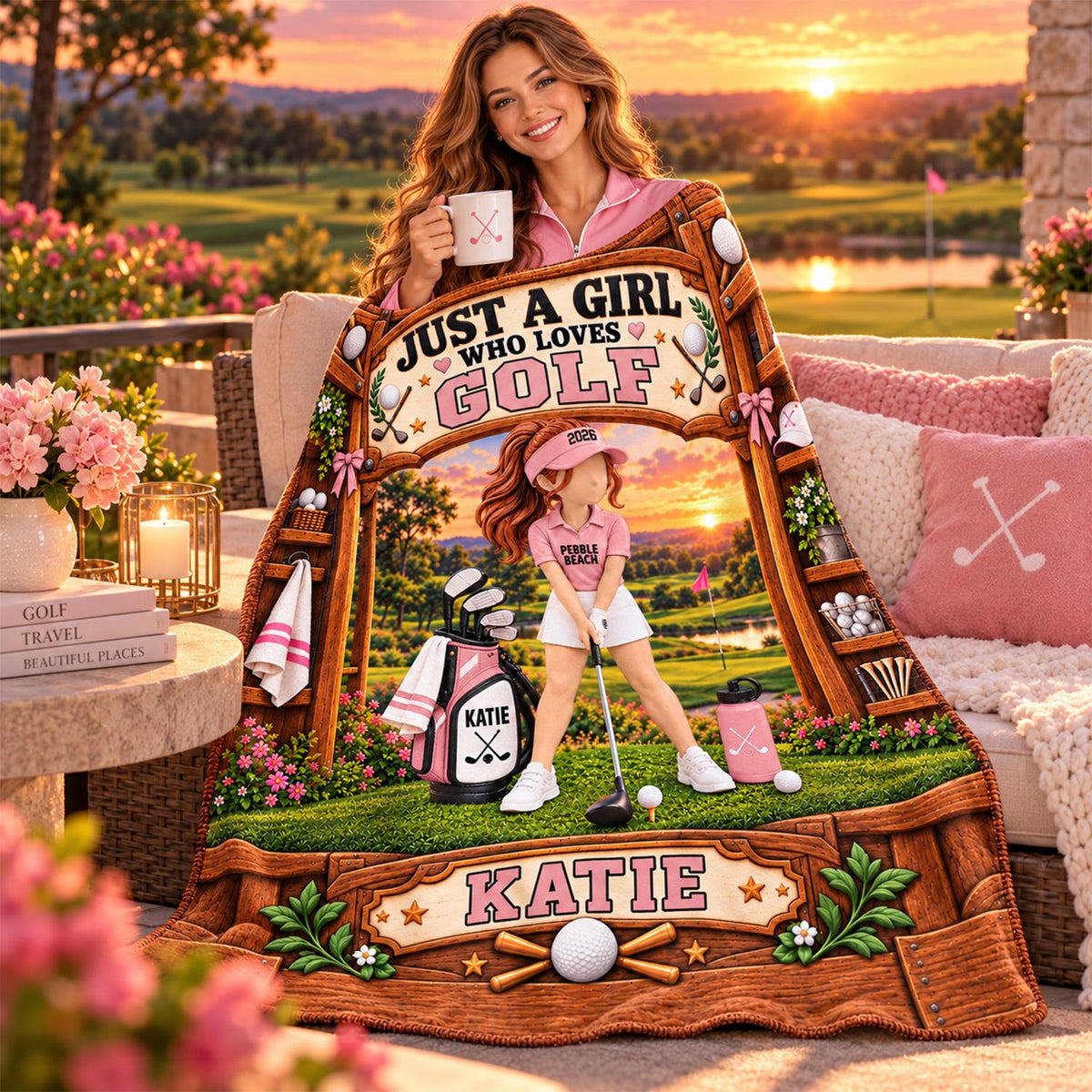 Just A Girl Who Loves Golf Blanket, Personalized Golf Blanket,Custom Name Golf Gift, Gift for Golf Na02 Hv01 KL07
