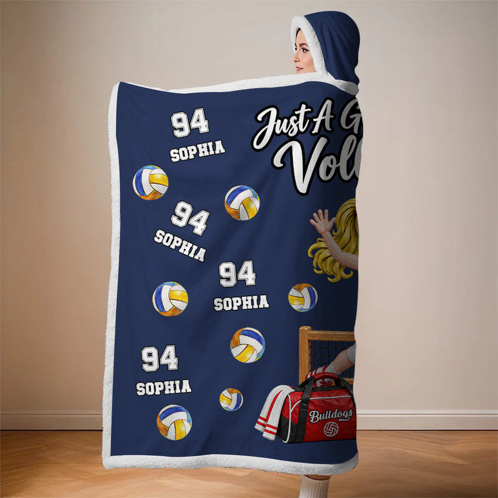 Just A Girl Who Loves Volleyball, Personalized Volleyball Wearable Blanket Hoodie For Volleyball Lovers, Volleyball Players MI209 T24 NT01