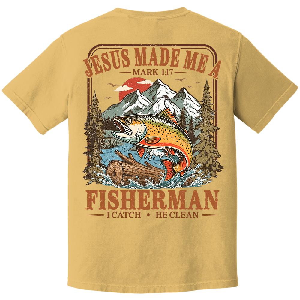 Jesus Made Me A Fisherman T-Shirt – Mark 1:17 Christian Fishing Shirt Hv01