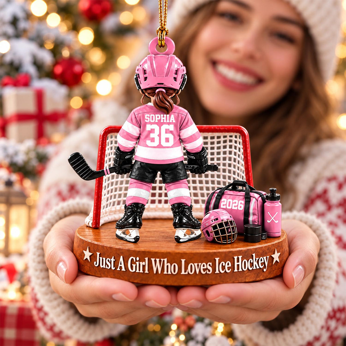 Custom Just A Girl Who Loves Ice Hockey Ornament, Christmas Tree Decoration, Hockey Gift L0411 Pt99