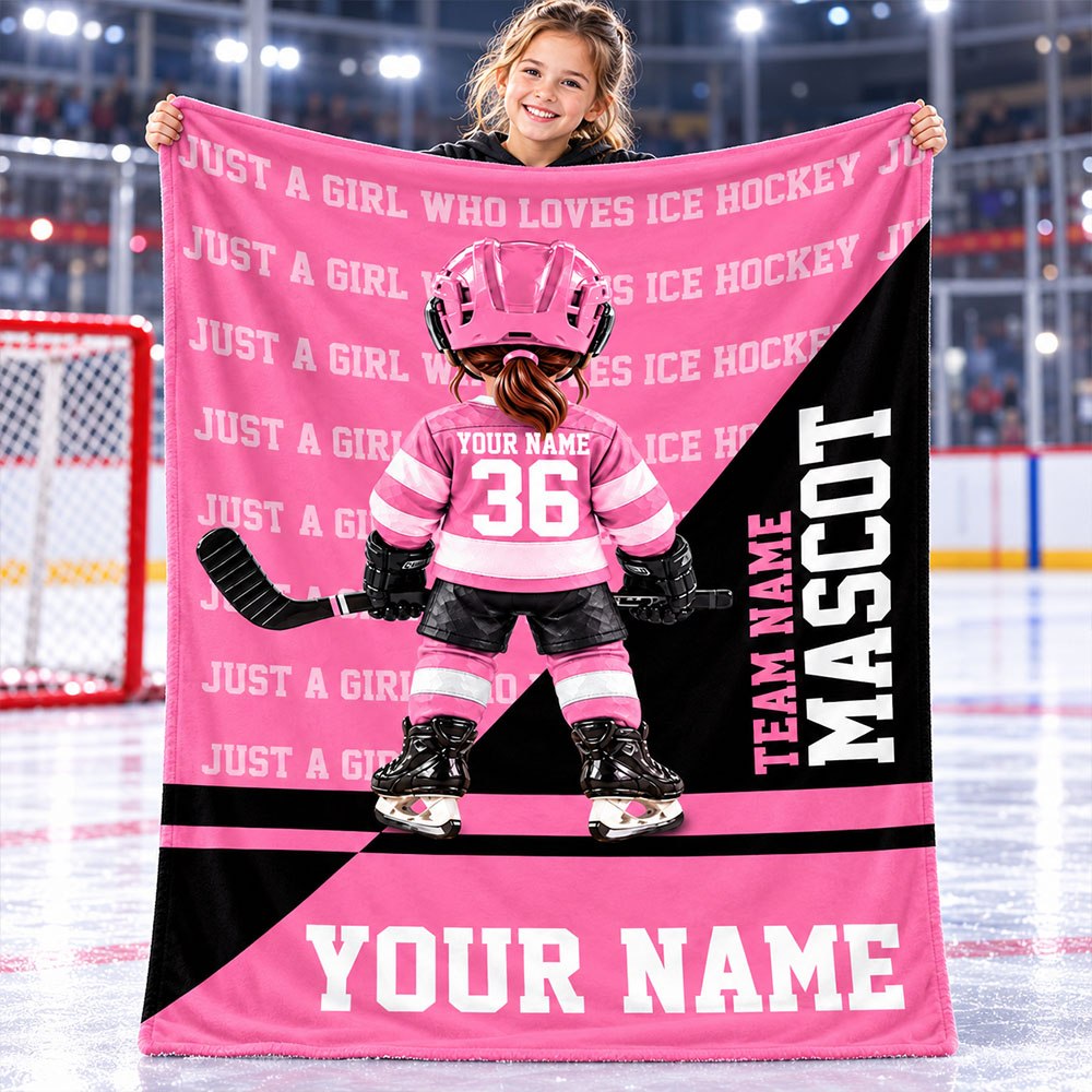 Custom Just A Girl Who Loves Ice Hockey Blanket,  Gift For Hockey Lovers, Team Gifts L0411 T24 DH09