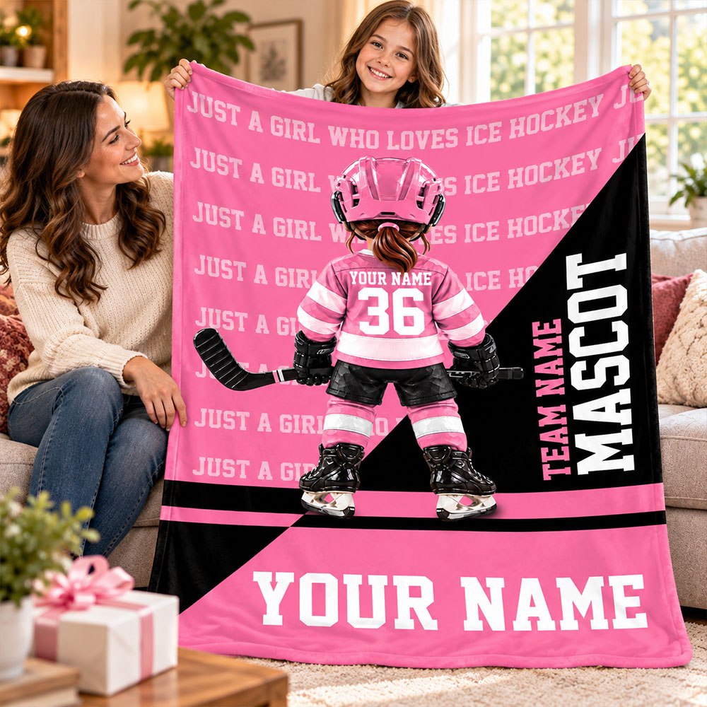 Custom Just A Girl Who Loves Ice Hockey Blanket,  Gift For Hockey Lovers, Team Gifts L0411 T24 DH09