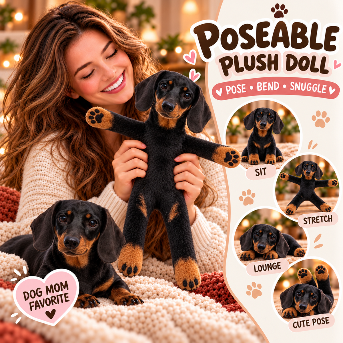 Personalized Dachshund Photo Pet Squishy Toy Poseable Plush Doll, Funny Gift For Dog Mom, Dad, Pet Lover T1807 T24 TL06