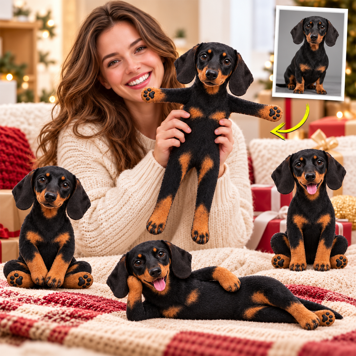 Personalized Dachshund Photo Pet Squishy Toy Poseable Plush Doll, Funny Gift For Dog Mom, Dad, Pet Lover T1807 T24 TL06