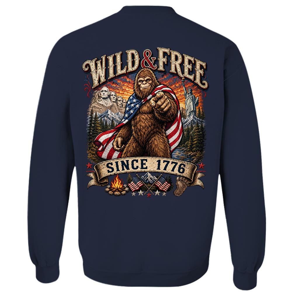 Custom Wild & Free Since 1776 Bigfoot Patriotic T-Shirt