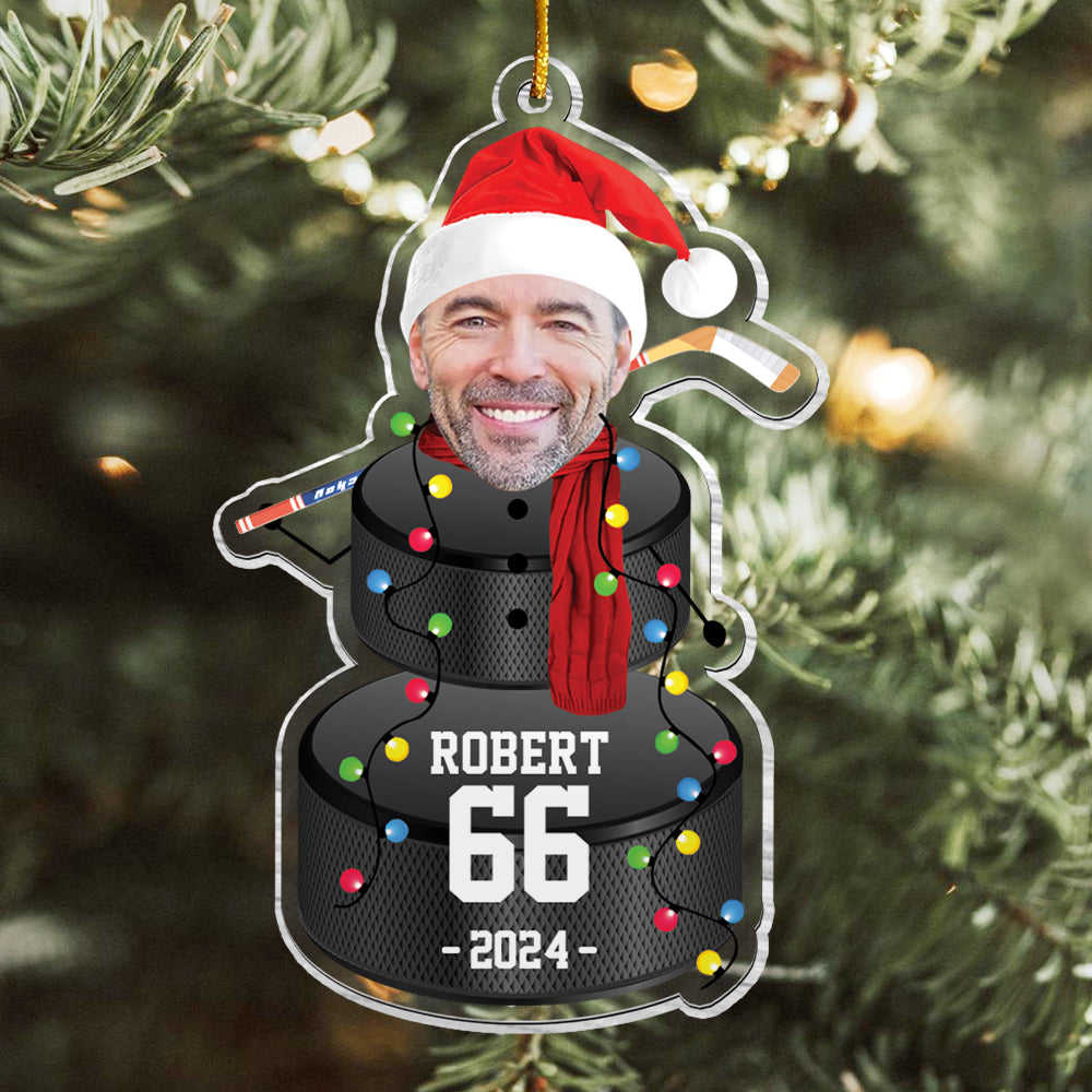 Custom Photo Ice Hockey Snowman Ornament - Gifts For Players, Team, Boys - Personalized Acrylic Ornament Tu20
