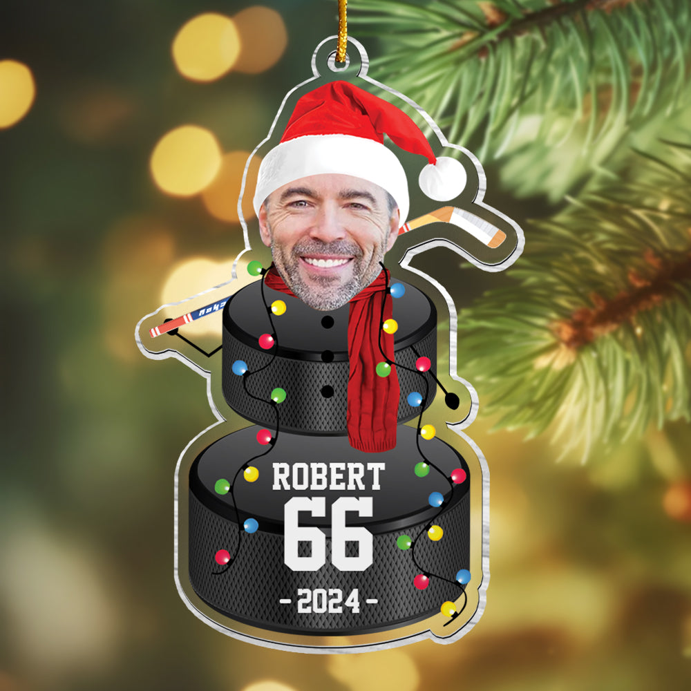 Custom Photo Ice Hockey Snowman Ornament - Gifts For Players, Team, Boys - Personalized Acrylic Ornament Tu20