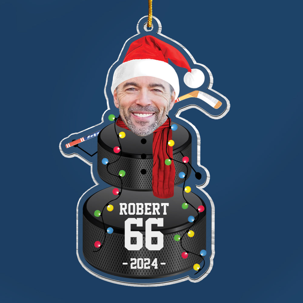 Custom Photo Ice Hockey Snowman Ornament - Gifts For Players, Team, Boys - Personalized Acrylic Ornament Tu20