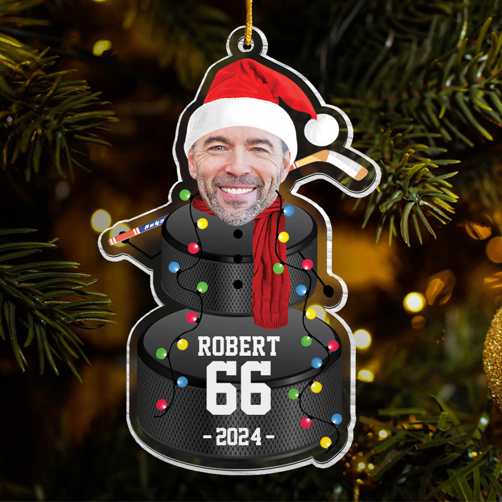 Custom Photo Ice Hockey Snowman Ornament - Gifts For Players, Team, Boys - Personalized Acrylic Ornament Tu20