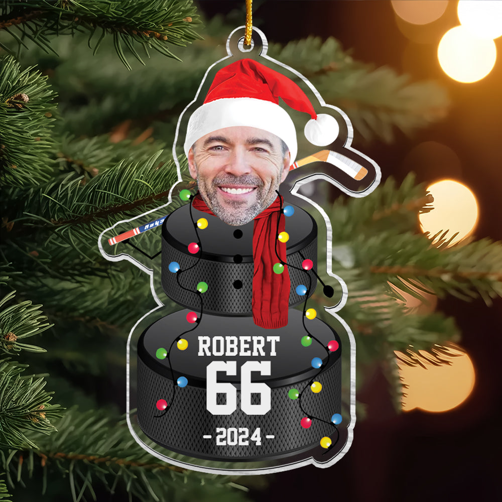 Custom Photo Ice Hockey Snowman Ornament - Gifts For Players, Team, Boys - Personalized Acrylic Ornament Tu20