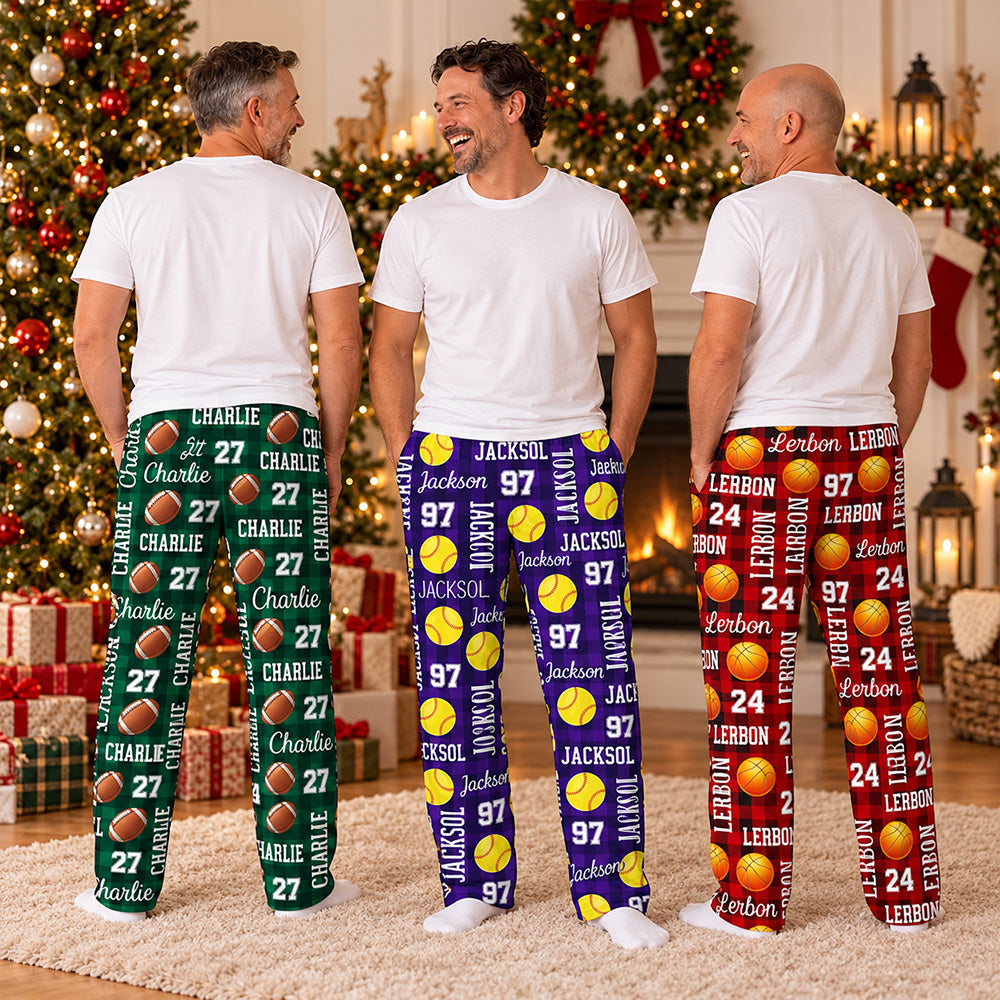 Personalized Funny Sport Drawstring Pajama Trousers Without Pockets, Custom Name Christmas Gift For Sport Lovers L0411 T24 DN10