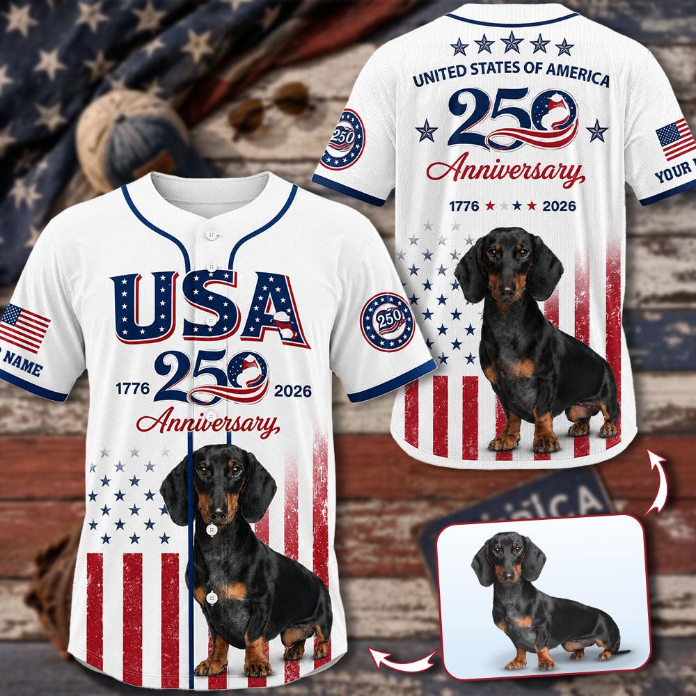 Custom Upload Photo USA 250 Anniversary Black Angus Baseball Jersey, Patriotic Cattle Farmer Shirt, 1776–2026 July 4th, Patriotic Gift