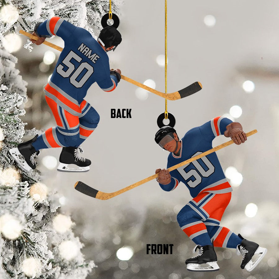 Ice Hockey Man Player Acrylic Christmas Ornament Custom Name Number Hockey Team Gift H2511 Trna