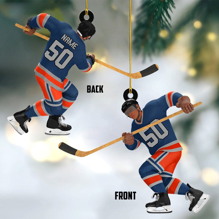 Ice Hockey Man Player Acrylic Christmas Ornament Custom Name Number Hockey Team Gift H2511 Trna