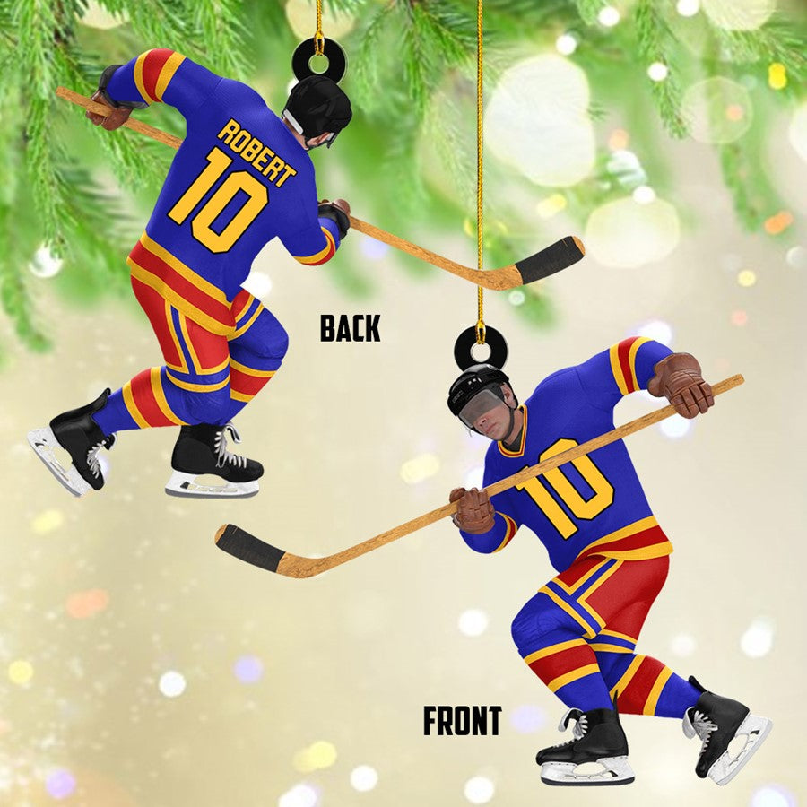 Ice Hockey Man Player Acrylic Christmas Ornament Custom Name Number Hockey Team Gift H2511 Trna