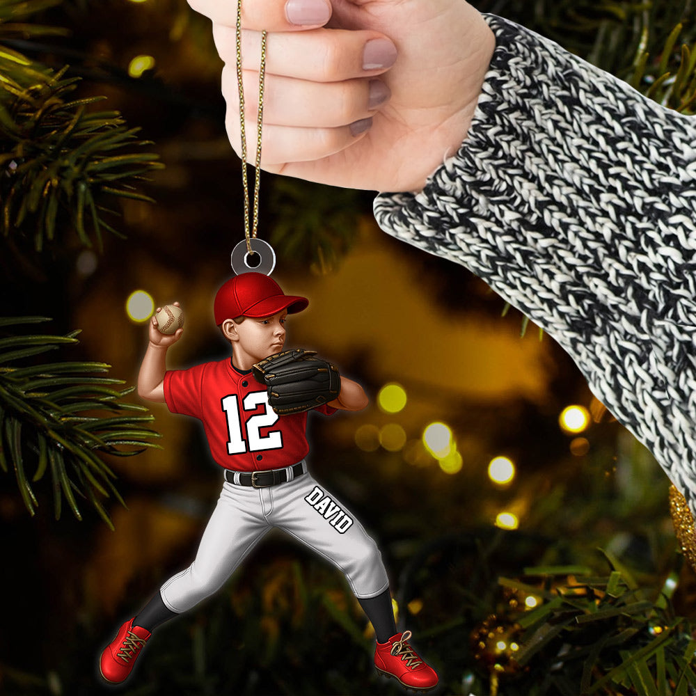Personalized Baseball Acrylic Christmas Ornament, BaseBall Kid Player Ornament, Baseball Keepsake, Baseball Christmas Ornament Li29