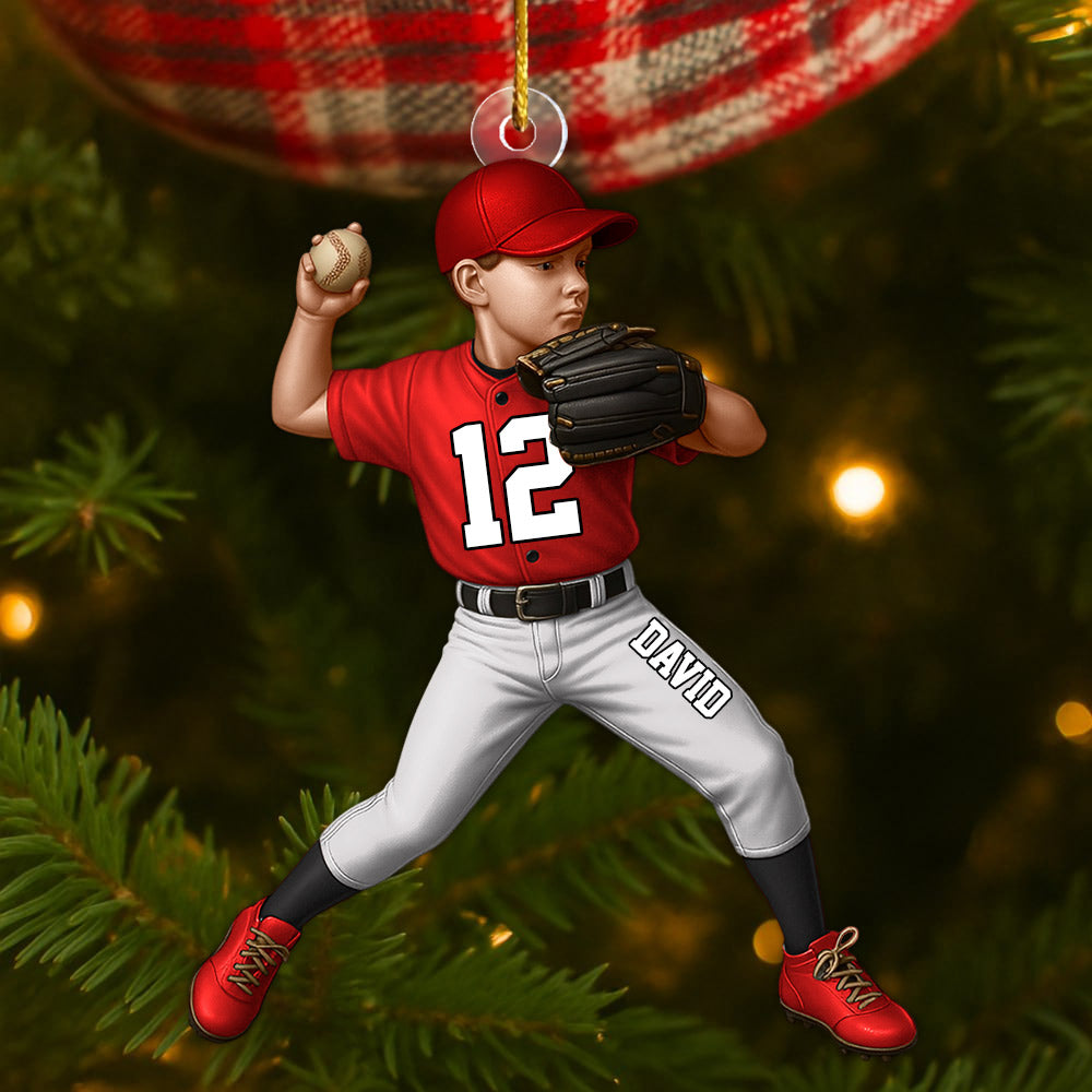 Personalized Baseball Acrylic Christmas Ornament, BaseBall Kid Player Ornament, Baseball Keepsake, Baseball Christmas Ornament Li29