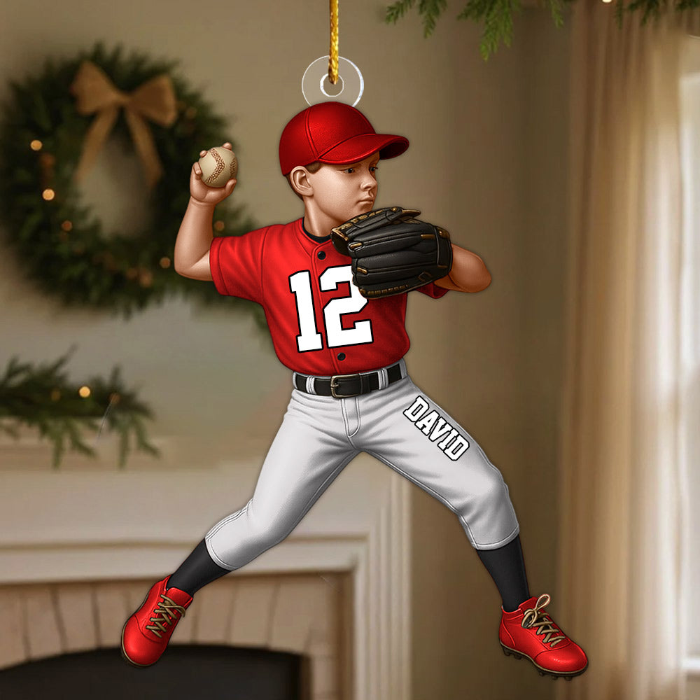 Personalized Baseball Acrylic Christmas Ornament, BaseBall Kid Player Ornament, Baseball Keepsake, Baseball Christmas Ornament Li29