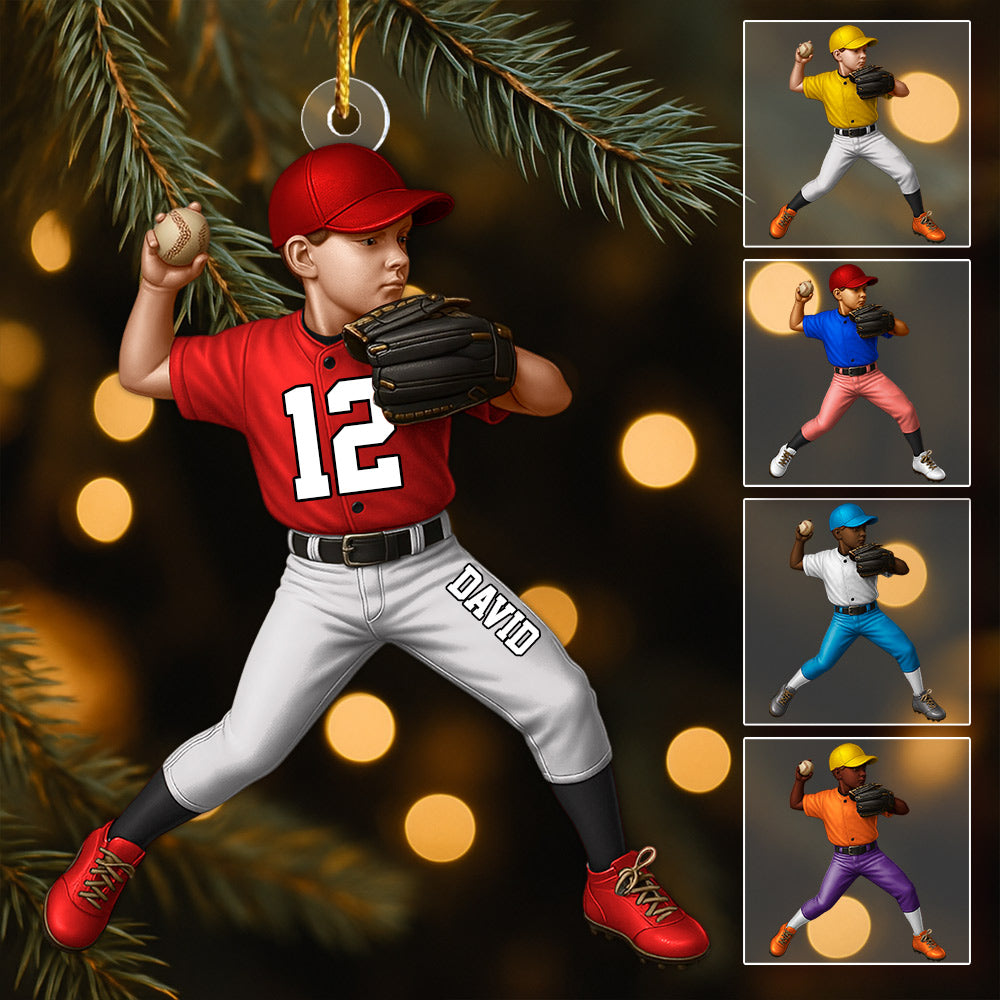 Personalized Baseball Acrylic Christmas Ornament, BaseBall Kid Player Ornament, Baseball Keepsake, Baseball Christmas Ornament Li29