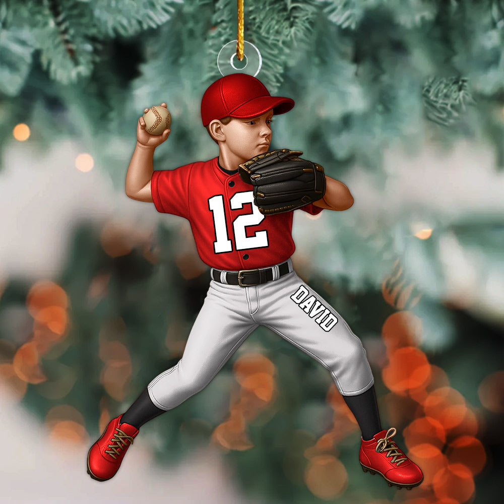 Personalized Baseball Acrylic Christmas Ornament, BaseBall Kid Player Ornament, Baseball Keepsake, Baseball Christmas Ornament Li29